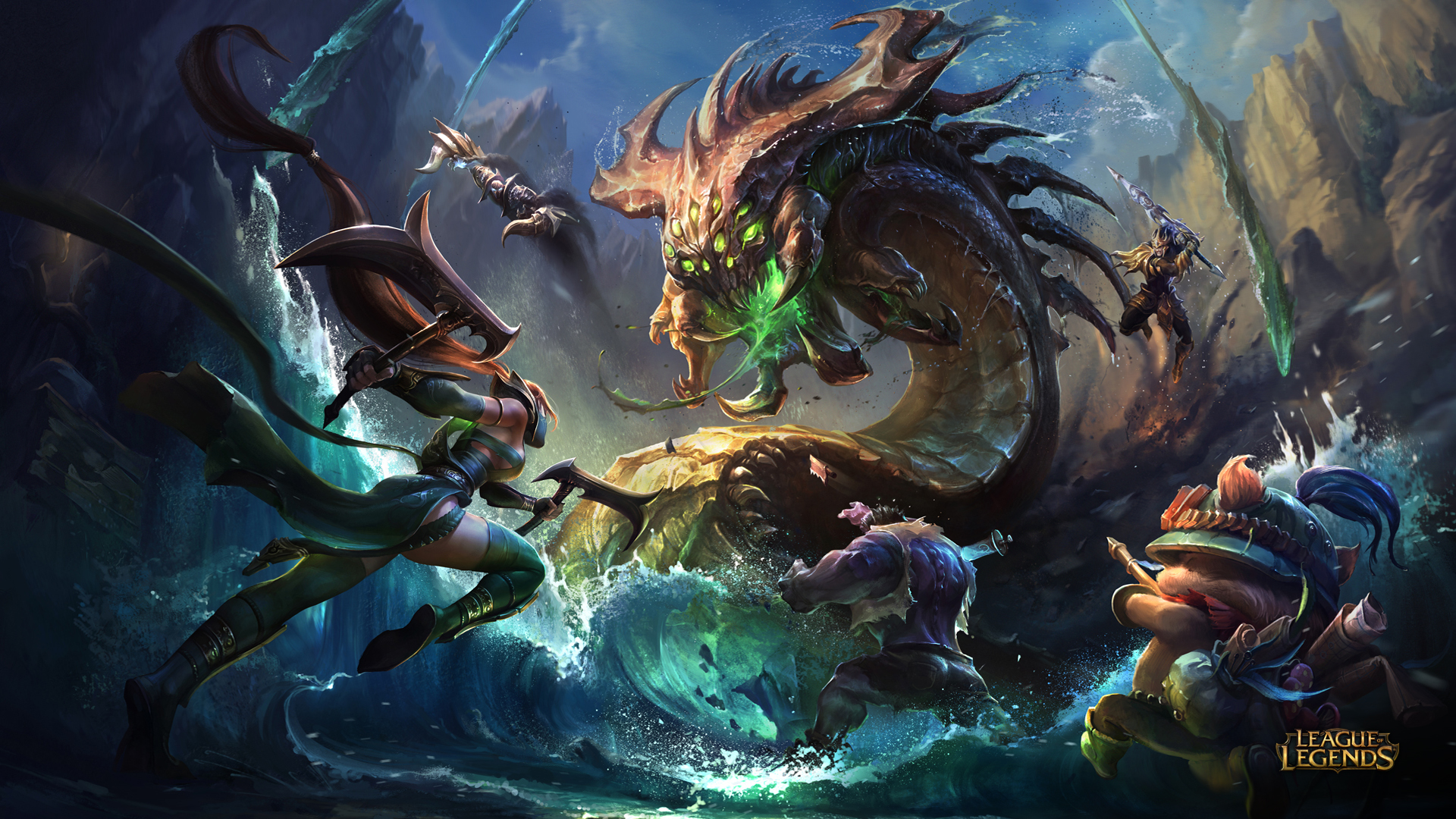 Picture of Leauge of Legends champions fighting the Epic Monster named Baron