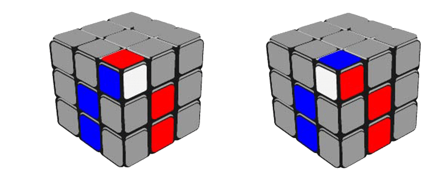 Rubik's Cube showing how to set-up the corner pieces.